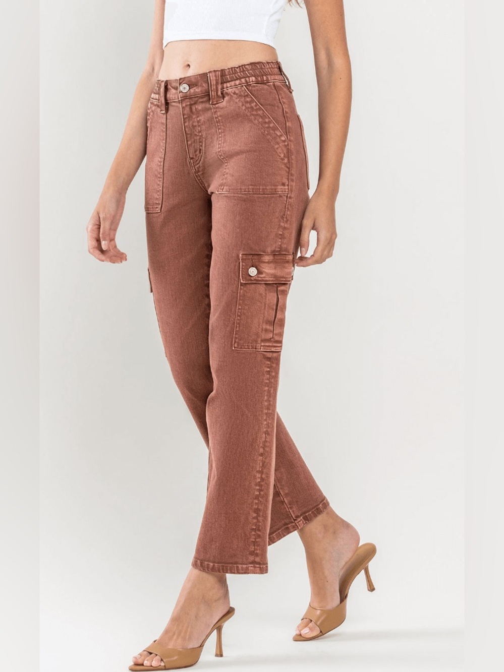 Vervet Cargo Utility Straight Leg Jeans in Brick